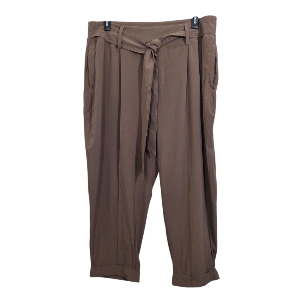 Athleta Cardiff Pants Lightweight Cuffed Tie Waist Brown Tan Size 20 Athleisure